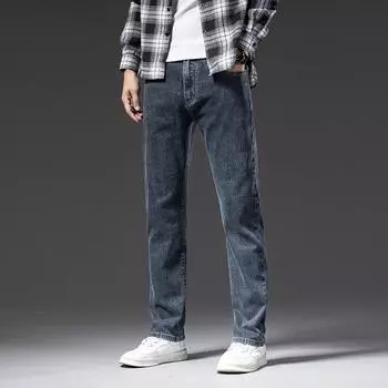 Мужские джинсы деловые, обычные, прямые, полной длины, повседневные, джинсовые брюки, эластичные, эластичные, из ткани стрейч 28 синий