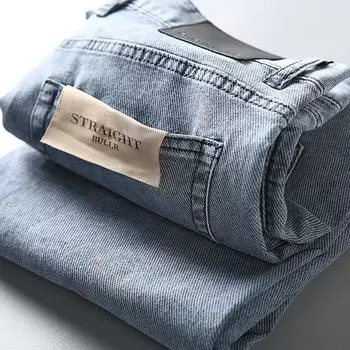 Мужские джинсы, джинсовые брюки на весну и осень, корейская модная уличная одежда, мужские свободные прямые брюки, повседневная одежда 28 синий