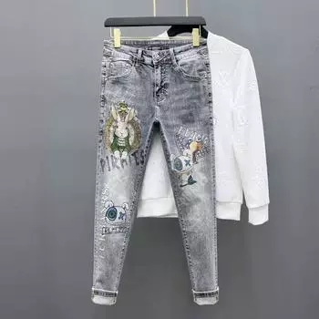 Мужские джинсы European Station с принтом граффити Slim Fit — коллекция Весна/Лето 2025 28