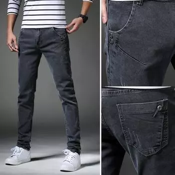 Мужские джинсы Four Seasons, корейская мода, карманы, эластичные, узкие брюки 27