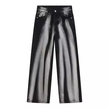 Мужские джинсы Four Seasons, новое корейское издание, свободные прямые джинсы контрастного цвета с принтом тай-дай для мужчин S чёрный