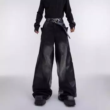 Мужские джинсы High Street черного цвета с потертостями Straight - осенне-зимний выпуск XL темно-серого