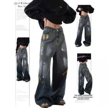Мужские джинсы Ins Jeans Мужские рваные укороченные брюки Harajuku Straight Leg Весенние модные свободные прямые брюки S синий
