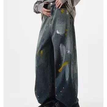 Мужские джинсы Ins Jeans Мужские рваные укороченные брюки Harajuku Straight Leg Весенние модные свободные прямые брюки S синий