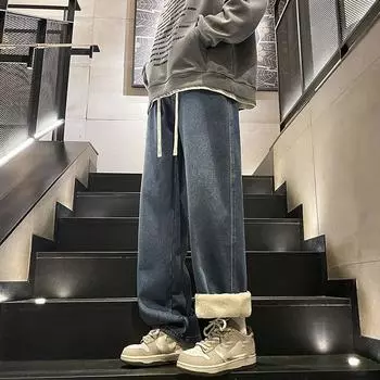 Мужские джинсы из утолщенного бархата в стиле ретро на весну и осень XXXL чёрный