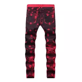 Мужские джинсы-карандаш с принтом черепа в стиле хип-хоп, красные панк-женские повседневные тонкие джинсовые брюки 3XL красный