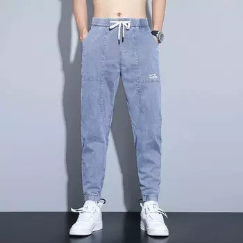 Мужские джинсы летние тонкие эластичные свободные свободные универсальные эластичные брюки-корсет на талии XL