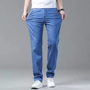 Мужские джинсы летние тонкие новые летние прямые свободные брюки Ice тонкие светло-голубые брюки 28 чёрный