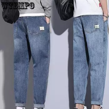 Мужские джинсы, летние тонкие свободные брюки с девятью точками, простые однотонные прямые джинсы 27 темно-синий
