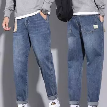 Мужские джинсы, летние тонкие свободные брюки с девятью точками, простые однотонные прямые джинсы 31 светло-синий