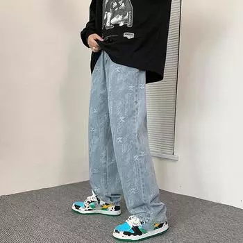 Мужские джинсы, мешковатые прямые широкие брюки, брюки большого размера, модные джинсовые брюки, весенне-осенняя мужская одежда Y2k 2XL чёрный