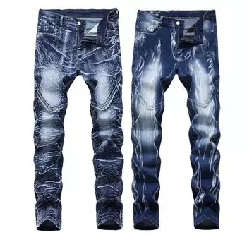 Мужские джинсы, модные брюки, европейские и американские рваные джинсы, хлопковые брюки с принтом, тонкие джинсы высокого качества для мужчин L