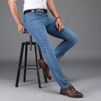 Мужские джинсы, мужские летние тонкие свободные прямые брюки, ультратонкие летние эластичные брюки из ледяного шелка, повседневные брюки 28