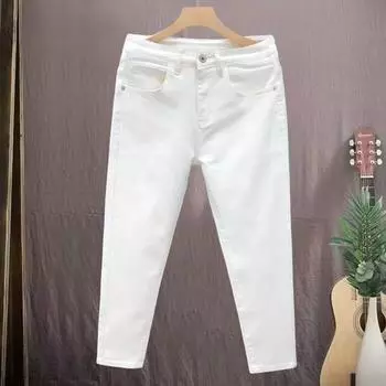 Мужские джинсы на пуговицах на молнии, тонкие маленькие цветные джинсы, однотонные, с несколькими карманами, дизайн, эластичные джинсовые брюки 32 чёрный