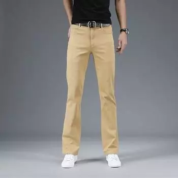 Мужские джинсы Новые мужские джинсы-клеш в корейском стиле эластичные повседневные брюки-клеш белые джинсы 32 хаки