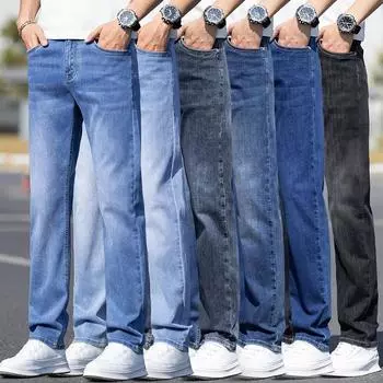 Мужские джинсы осень и зима новый тренд ретро мужские брюки эластичные прямые брюки с добавлением флиса и увеличенный повседневный размер 28