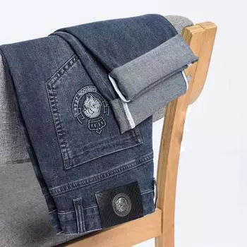 Мужские джинсы осень и зима новый тренд ретро мужские брюки эластичные прямые брюки с добавлением флиса и увеличенный повседневный размер 29