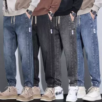 Мужские джинсы осень и зима новый тренд ретро мужские брюки эластичные прямые брюки с добавлением флиса и увеличенный повседневный размер M