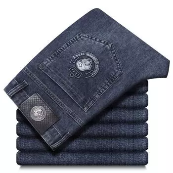 Мужские джинсы осень и зима новый тренд ретро мужские брюки эластичные прямые брюки с добавлением флиса и увеличенный повседневный размер 29