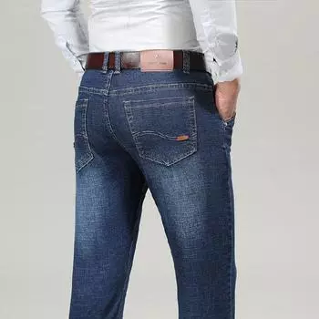 Мужские джинсы осень и зима новый тренд ретро мужские брюки эластичные прямые брюки с добавлением флиса и увеличенный повседневный размер 28 синий