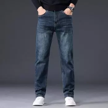 Мужские джинсы осень и зима новый тренд ретро мужские брюки эластичные прямые брюки с добавлением флиса и увеличенный повседневный размер 28