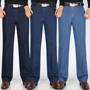 Мужские джинсы осень-зима с высокой талией эластичные деловые джинсы повседневные брюки мужские джинсы больших размеров мужские 30 синий