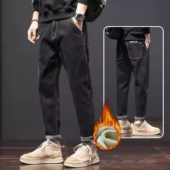 Мужские джинсы, осенние и зимние модели, прямые мужские брюки Tide, новые высококачественные эластичные свободные повседневные длинные брюки 36