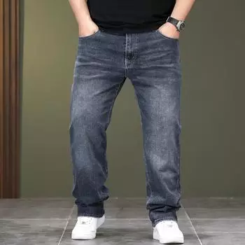 Мужские джинсы оверсайз, черные, серые, легкие деловые прямые брюки 32 тёмно-синий