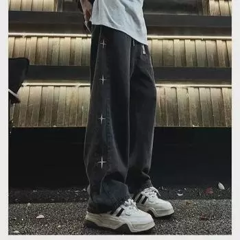 Мужские джинсы прямого покроя с широкими штанинами, коллекция весна/осень 2024 г. — американский модный бренд, молодежный стиль хип-хоп, свободный крой, большой размер S