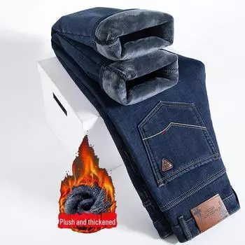 Мужские джинсы прямого свободного кроя из бархата и теплых эластичных материалов 29 синий