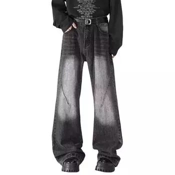 Мужские джинсы, прямые джинсовые брюки в стиле ретро с карманами, застежка-молния на пуговицах, градиент цвета, слегка расклешенные брюки S жёлтый