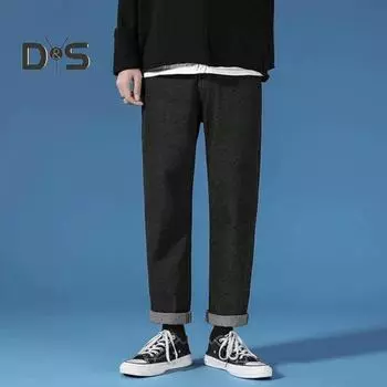 Мужские джинсы, прямые широкие брюки, свободные джинсовые брюки, карманы на молнии, однотонные джинсовые брюки, повседневные длинные брюки, уличная одежда M темно-синий