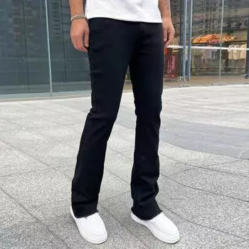 Мужские джинсы Regular Fit, однотонные джинсовые брюки с застежкой-молнией на пуговицы S светло-синий