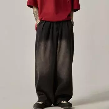 Мужские джинсы с эластичной резинкой на талии и широкими штанинами, уличный стиль, потертый дизайн, драпированные джинсовые брюки M синий