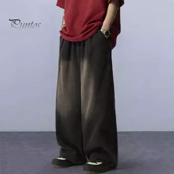 Мужские джинсы с эластичной резинкой на талии и широкими штанинами, уличный стиль, потертый дизайн, драпированные джинсовые брюки M синий