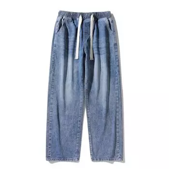 Мужские джинсы с кошачьими бакенбардами в американском стиле ретро, потертые и потертые джинсы, мужские летние свободные повседневные брюки прямого кроя S