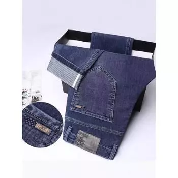 Мужские джинсы с ощущением высокого класса, легкие роскошные, деловые, со средней высокой талией, модные, эластичные прямые брюки для мужчин 29