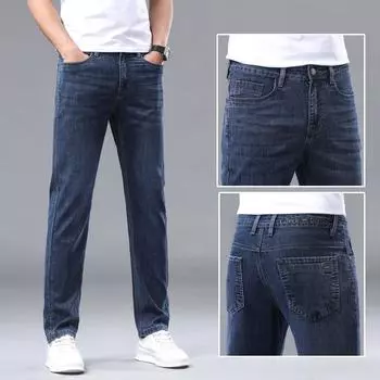 Мужские джинсы с ощущением высокого класса, легкие роскошные, деловые, со средней высокой талией, модные, эластичные прямые брюки для мужчин 29