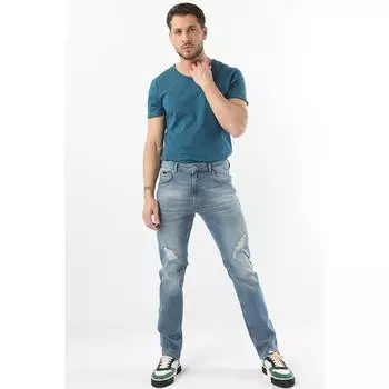 Мужские джинсы с рваными коленями, стандартный крой, синие