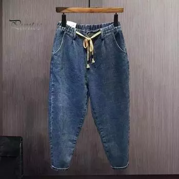 Мужские джинсы-шаровары с эластичной резинкой на талии и регулируемыми шнурками на молнии, джинсовые брюки с карманами, однотонные широкие брюки в стиле хип-хоп 3XL светло-синий
