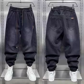 Мужские джинсы-шаровары в японском стиле Харадзюку, мешковатые, хип-хоп, уличная одежда, черные корейские уличные брюки, модные джинсовые брюки 2000 года 3XL чёрный