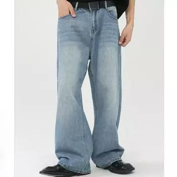 Мужские джинсы широкого кроя в стиле ретро, свободные, прямые, облегающие, универсальные брюки S синий