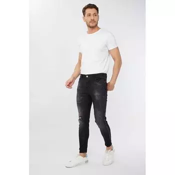 Мужские джинсы скинни с рваными деталями, черные