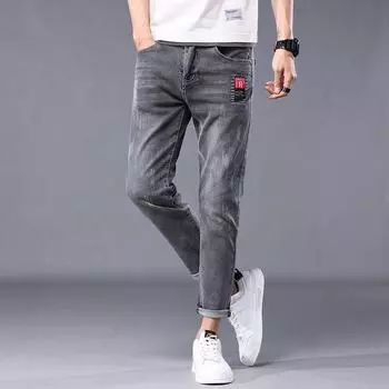 Мужские джинсы Smoky Gray Slim-Fit Nine-Point - эластичный пояс, модная весенне-осенняя мода 29 (22 inches) 110 jin