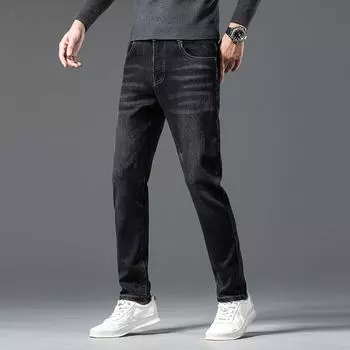 Мужские джинсы со средней посадкой, мягкие дышащие эластичные прямые повседневные брюки 28 синий