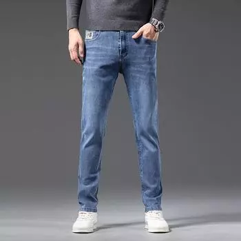 Мужские джинсы со средней посадкой, мягкие дышащие эластичные прямые повседневные брюки 28