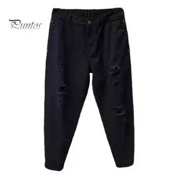 Мужские джинсы средней посадки на пуговицах на молнии с рваными отверстиями, дизайнерские джинсовые брюки с карманами, однотонные повседневные брюки-шаровары 31 чёрный