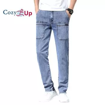 Мужские джинсы-стрейч Cozy Up, прямые брюки, повседневные брюки с несколькими сумками 28 чёрный