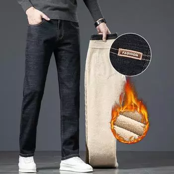 Мужские джинсы свободного кроя из утолщенного бархата — большие размеры на осень/зиму 32; trousers синий