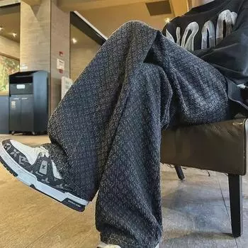 Мужские джинсы свободного кроя с широкими штанинами в стиле ретро-американского жаккарда - классный весенний дизайн XXL чёрный